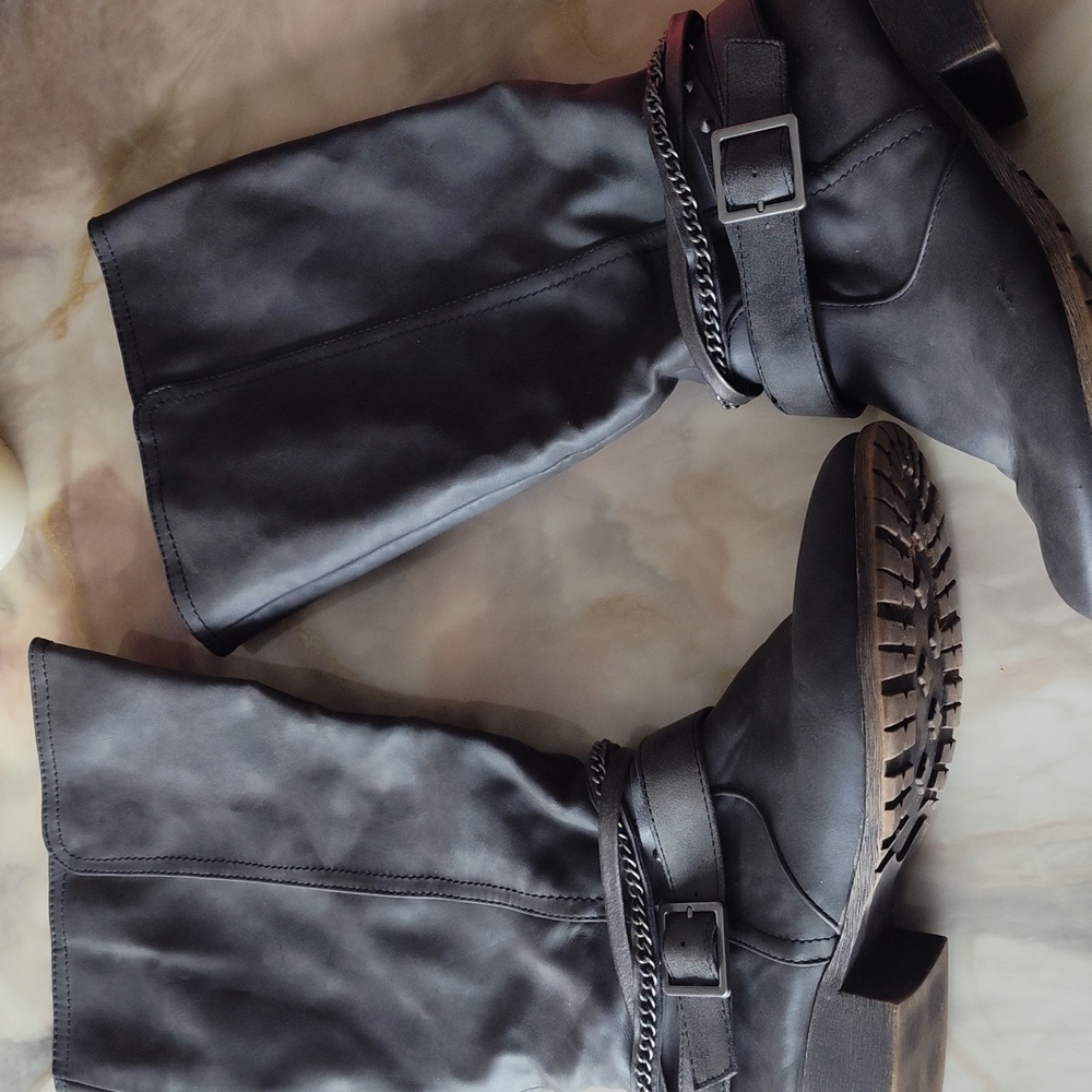 Wide calf leather boots